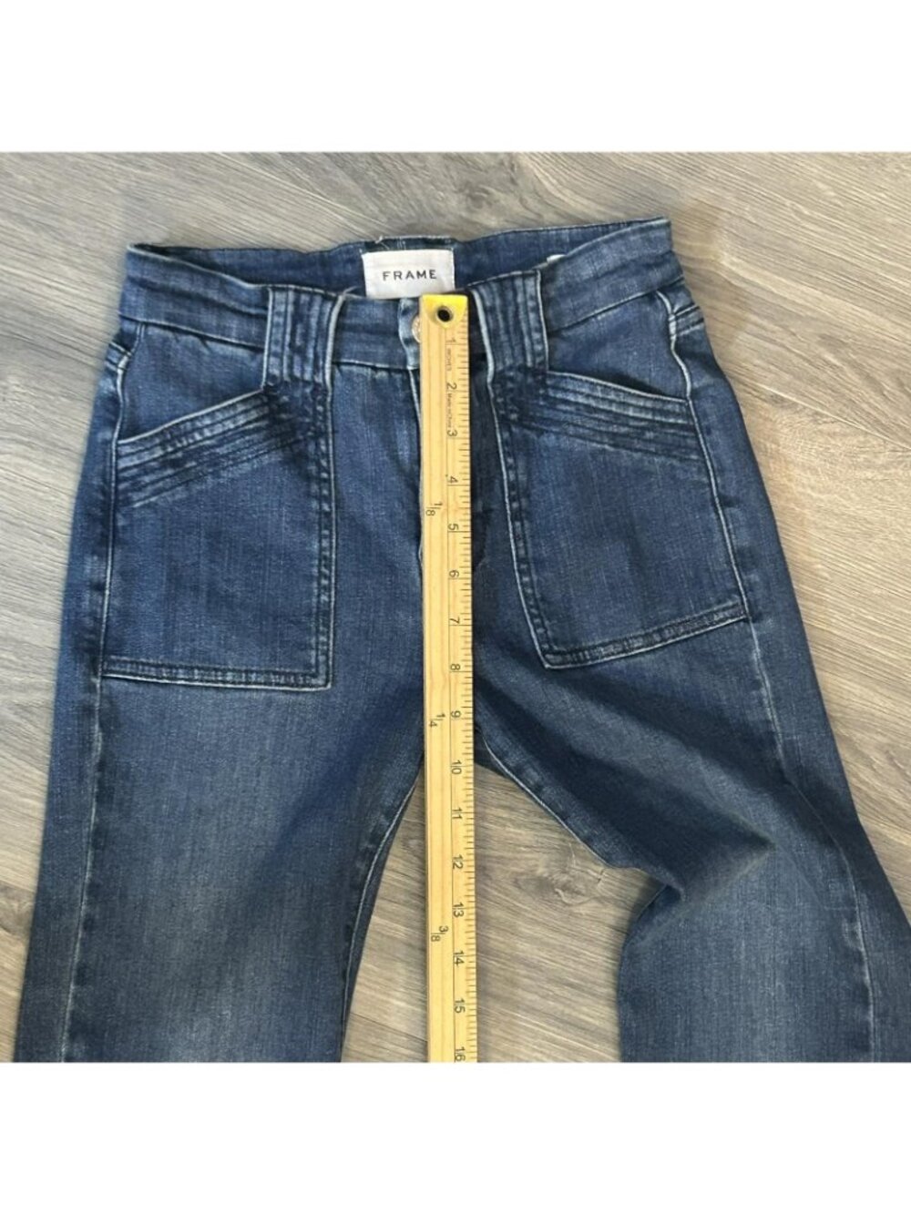 FRAME Jeans Womens 25 Le High Straight Blue High Rise Raw Hem Patch Pockets - Picture 9 of 11